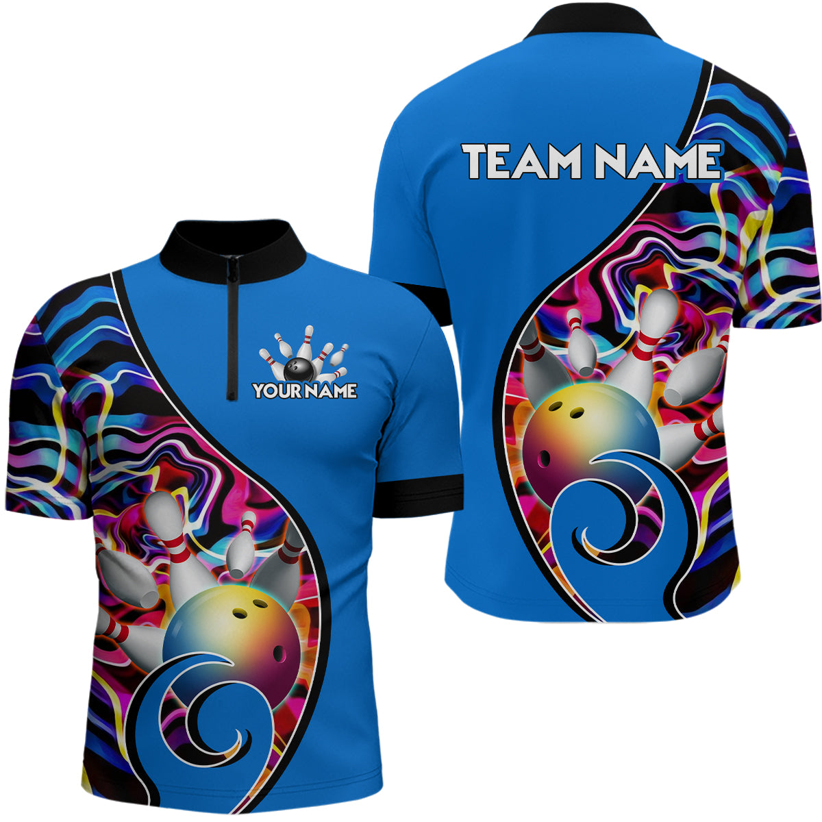 Custom Bowling Team Men Quarter-Zip Shirts - Personalized Abstractt Colors Bowling Jersey YYD0080