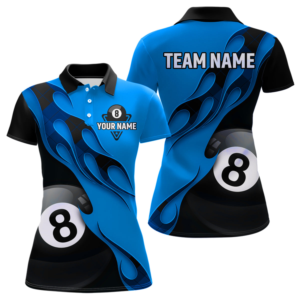 Flame Ball 8 Billiard Polo Shirts For Women Custom Name, Billiard Shirt Design YYD0075