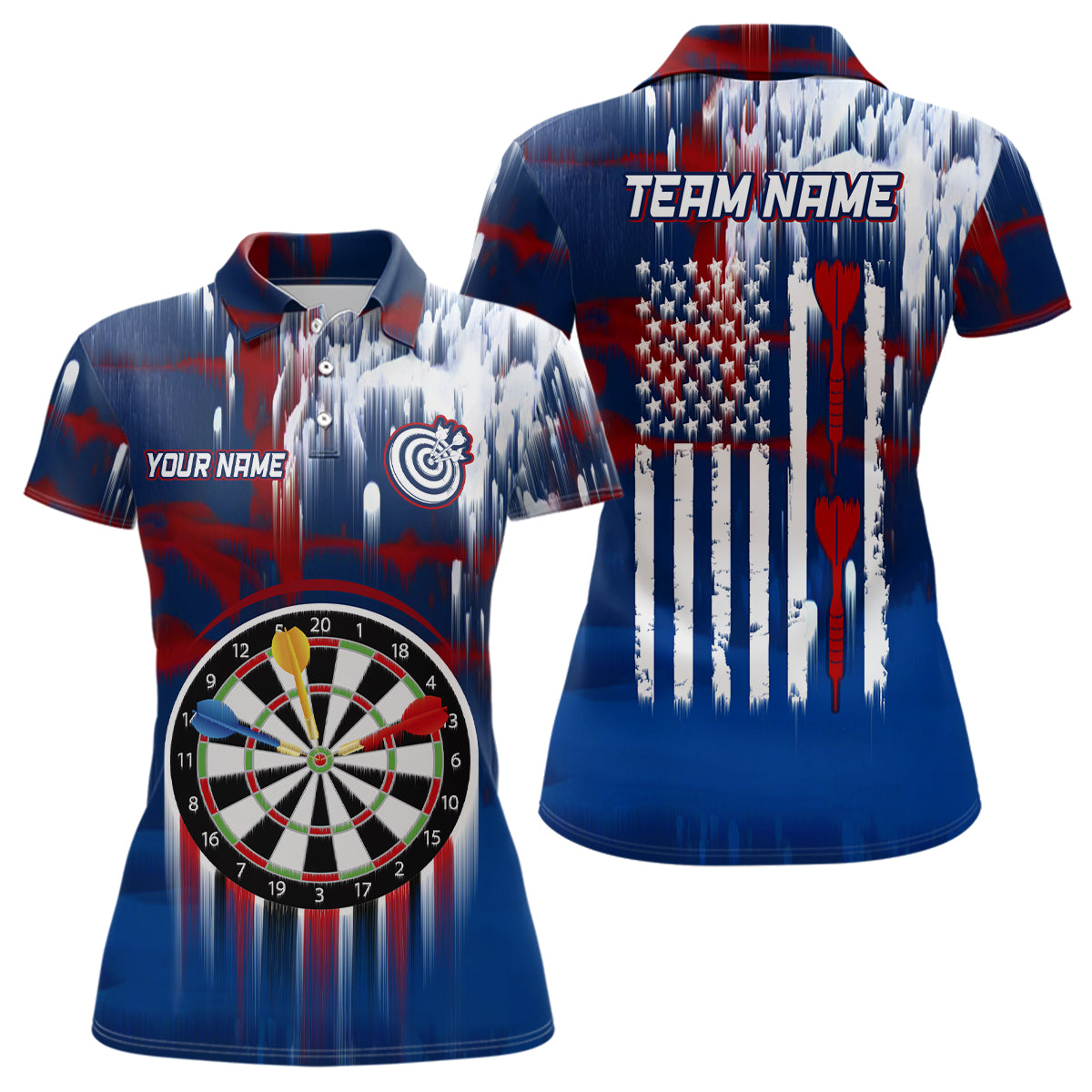 Dart American Blue Red Paint Womens Dart Polo Shirts Custom Darts Shirt For Women Dart Jerseys YYD0038