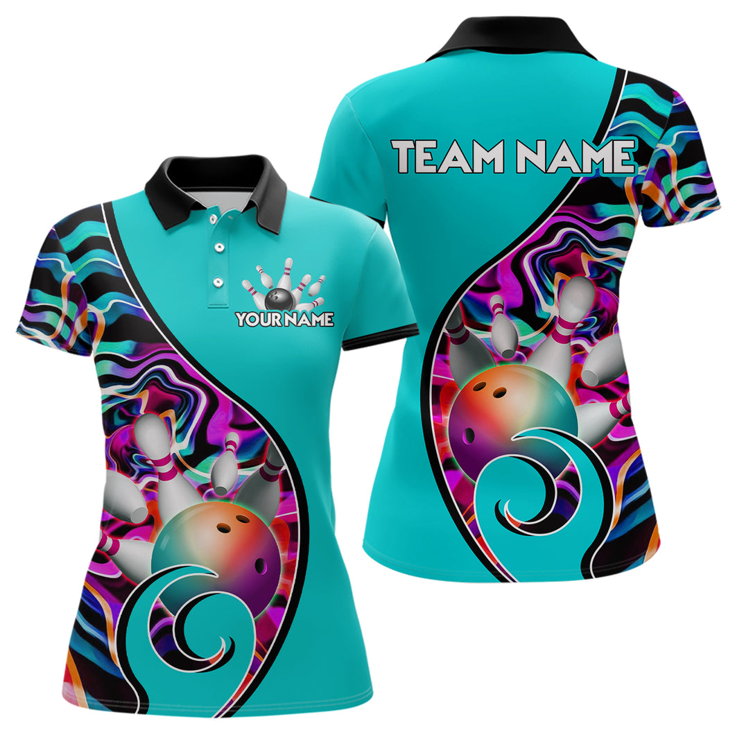 Custom Bowling Team Polo Shirts for Women - Personalized Abstract Colors Bowling Jersey YYD0080