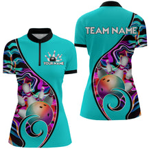 Load image into Gallery viewer, Custom Bowling Team Women Quarter-Zip Shirts - Personalized Abstractt Colors Bowling Jersey YYD0080