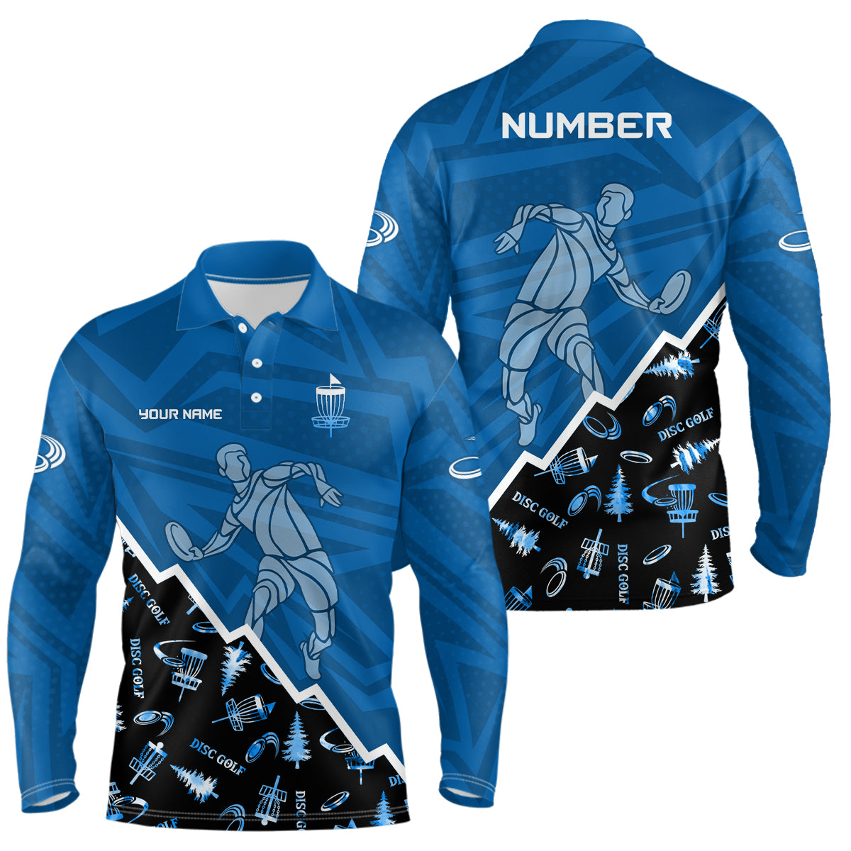 Pattern Color Mens Disc Golf Polo Shirt Custom Name & Number | Blue, Green, Grey YYD0045