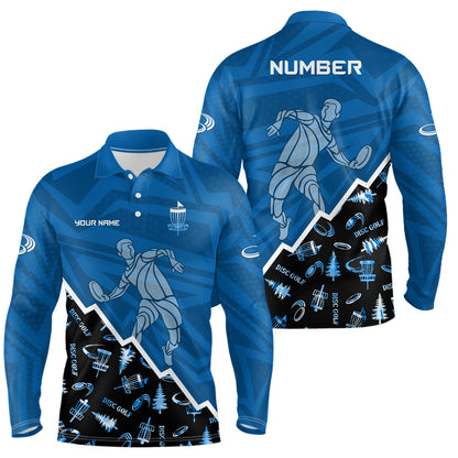 Pattern Color Mens Disc Golf Polo Shirt Custom Name & Number | Blue, Green, Grey YYD0045