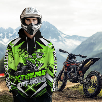 Custom ATV Motocross Hoodie for Men Women Quad Shirt Green ATV Riding Hoodie MHATV18