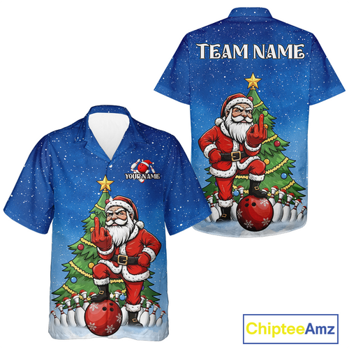 Custom Funny Santa Christmas Hawaiin Bowling Jersey Bowling Uniform Bowling Team Shirts HNT139