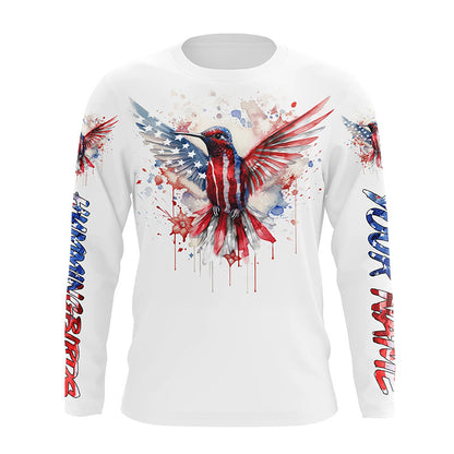 Hummingbirds with America flag watercolor effect shirt personalized gift for birdwatcher A15