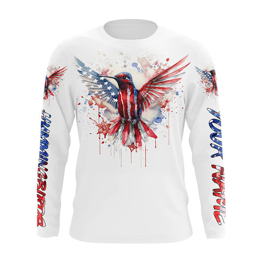 Hummingbirds with America flag watercolor effect shirt personalized gift for birdwatcher A15