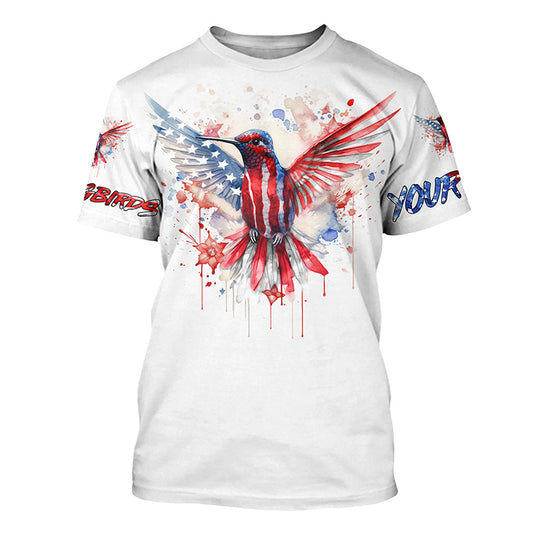 Hummingbirds with America flag watercolor effect shirt personalized gift for birdwatcher A15