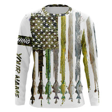 Load image into Gallery viewer, American flag with various types of Bass fish scales UV protection fishing shirt A20