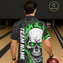 Load image into Gallery viewer, Custom Green Flame Skull Bowling Hawaiian Shirt For Men And Women, Halloween Bowler Jerseys IPHW5008
