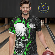 Load image into Gallery viewer, Personalized Skull Bowling Shirt For Men Custom Team'S Name Flame Bowler Jerseys |  Green IPHW5008