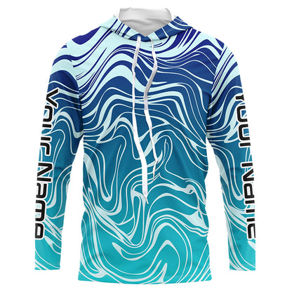 Blue Water Camo Custom Long Sleeve Performance Fishing Shirts, Sun Protection Fishing Jerseys IPHW5863