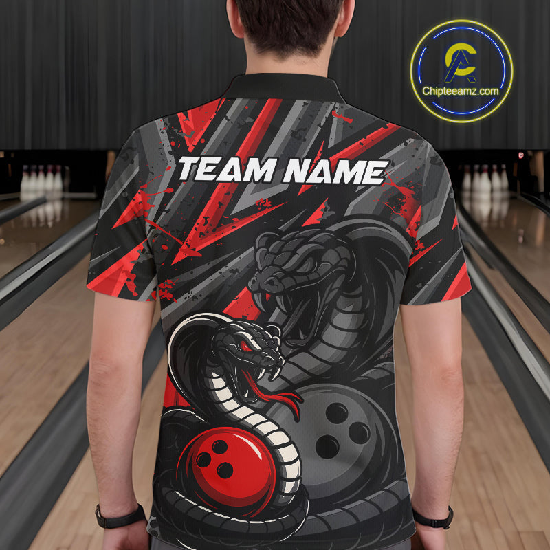 Custom Grunge Black And Red Cobra Snake Bowling Men Polo Shirts With Team Name For Bowlers IPHW9027