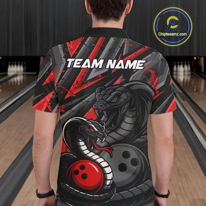 Custom Grunge Black And Red Cobra Snake Bowling Men Polo Shirts With Team Name For Bowlers IPHW9027