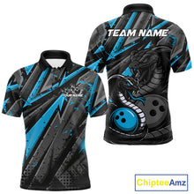 Load image into Gallery viewer, Custom Grunge Black And Blue Cobra Snake Bowling Men Polo Shirts With Team Name For Bowlers IPHW9029
