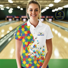 Load image into Gallery viewer, Custom Colorful Autism Awareness Bowling Team Women Polo Shirt, Puzzles Bowling Shirt IPHW11197