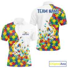 Load image into Gallery viewer, Custom Colorful Autism Awareness Bowling Team Men Polo Shirt, Puzzles Bowling Shirt IPHW11197