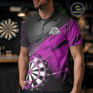 Custom Grunge Purple Dartboard Dart Team Polo Shirts For Men, Dart Players Jerseys IPHW9977