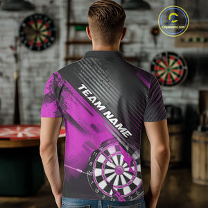 Custom Grunge Purple Dartboard Dart Team Polo Shirts For Men, Dart Players Jerseys IPHW9977