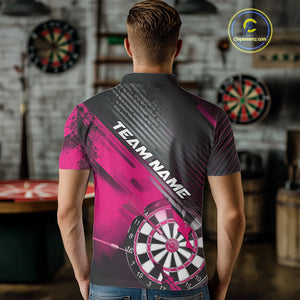 Custom Grunge Pink Dartboard Dart Team Polo Shirts For Men, Dart Players Jerseys IPHW9978