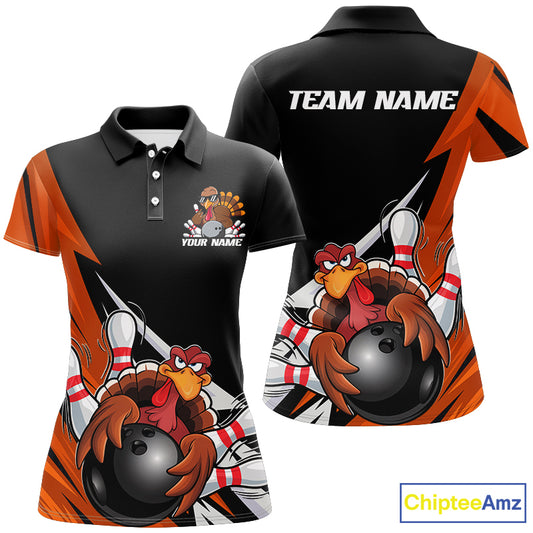 Black And Orange Custom Funny Turkey Bowling Team Shirts For Women, Thanksgiving Outfit IPHW7877