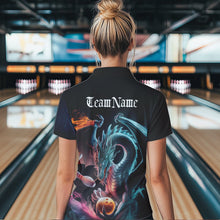 Load image into Gallery viewer, Blue Smoke Custom Dragon Bowling Team Polo Shirt For Women, Dragon Bowling Tournament Shirt IPHW8323