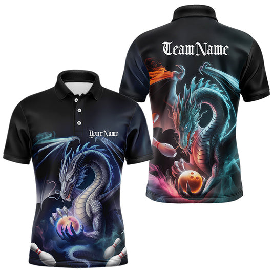 Blue Smoke Custom Dragon Bowling Team Polo Shirts For Men, Dragon Bowling Tournament Shirt IPHW8323