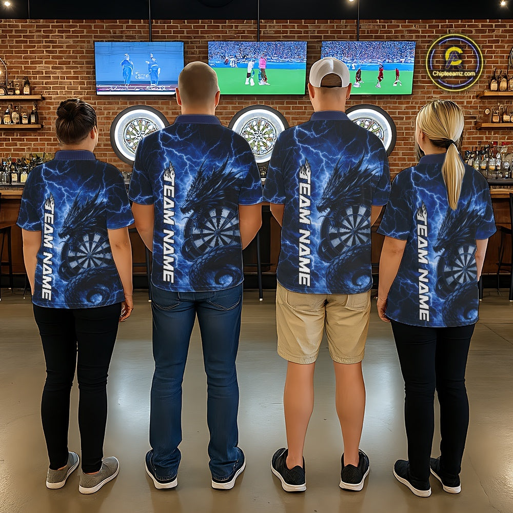 Custom Blue Thunder Lightning Dragon Dart Jerseys, Multi Styles Dart Team Shirts For Men, Women And Kid IPHW10396