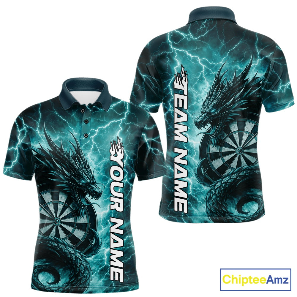 Custom Turquoise Blue Thunder Lightning Dragon Dart Jerseys, Multi Styles Dart Shirts For Men, Women And Kid IPHW10398