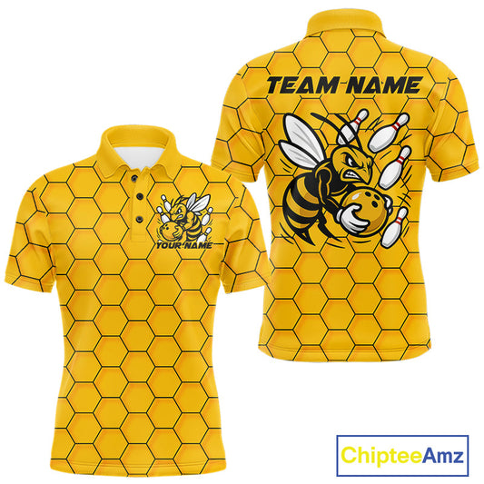 Custom Honeycomb Pattern Bee Bowling Team Men Polo Shirts, Bowling League Shirts IPHW9045