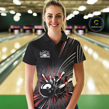 Load image into Gallery viewer, Custom Black And Red Grunge Bowling Team Jerseys, Women Bowling Polo Shirts IPHW9620