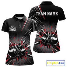 Load image into Gallery viewer, Custom Black And Red Grunge Bowling Team Jerseys, Women Bowling Polo Shirts IPHW9620