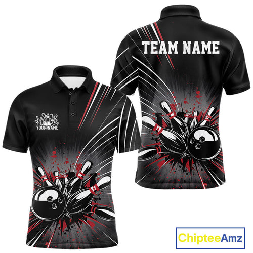 Custom Black And Red Grunge Bowling Team Jerseys, Men Bowling Polo Shirts IPHW9620