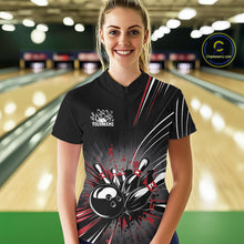 Load image into Gallery viewer, Custom Black And Red Grunge Bowling Team Jerseys, Women Bowling Quarter-Zip Shirts IPHW9620