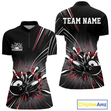 Load image into Gallery viewer, Custom Black And Red Grunge Bowling Team Jerseys, Women Bowling Quarter-Zip Shirts IPHW9620