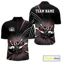 Load image into Gallery viewer, Custom Black And Red Grunge Bowling Team Jerseys, Men Bowling Quarter-Zip Shirts IPHW9620