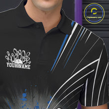 Load image into Gallery viewer, Custom Black And Blue Grunge Bowling Team Jerseys, Men Bowling Polo Shirts IPHW9621
