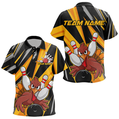 Custom Funny Turkey Kid Team Bowling Shirts, Yellow Thanksgiving Bowling Fall Outfits IPHW7661