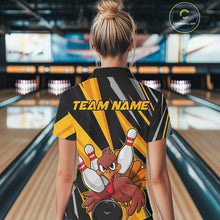 Load image into Gallery viewer, Custom Turkey Ladies Bowling Shirts, Yellow Thanksgiving Bowling Shirt Team Fall Outfits IPHW7661