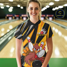 Load image into Gallery viewer, Custom Turkey Ladies Bowling Shirts, Yellow Thanksgiving Bowling Shirt Team Fall Outfits IPHW7661