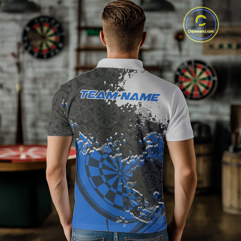 Custom Black And Blue Dartboard Dart Team Men Polo Shirt, Dartboard Pattern Dart Jerseys IPHW9988