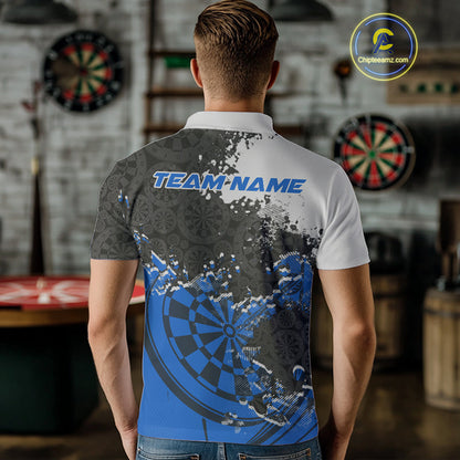 Custom Black And Blue Dartboard Dart Team Men Polo Shirt, Dartboard Pattern Dart Jerseys IPHW9988
