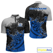 Load image into Gallery viewer, Custom Black And Blue Dartboard Dart Team Men Quarter-Zip Shirt, Dartboard Pattern Dart Jerseys IPHW9988