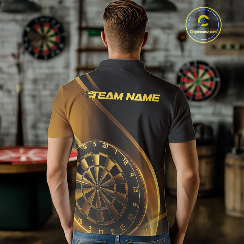 Custom Black And Gold Dartboard Dart Team Jerseys, Dart League Polo Shirt For Men IPHW9992