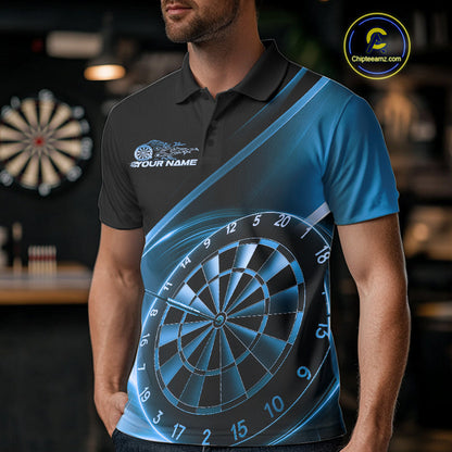 Custom Black And Blue Dartboard Dart Team Jerseys, Dart League Polo Shirt For Men IPHW9993