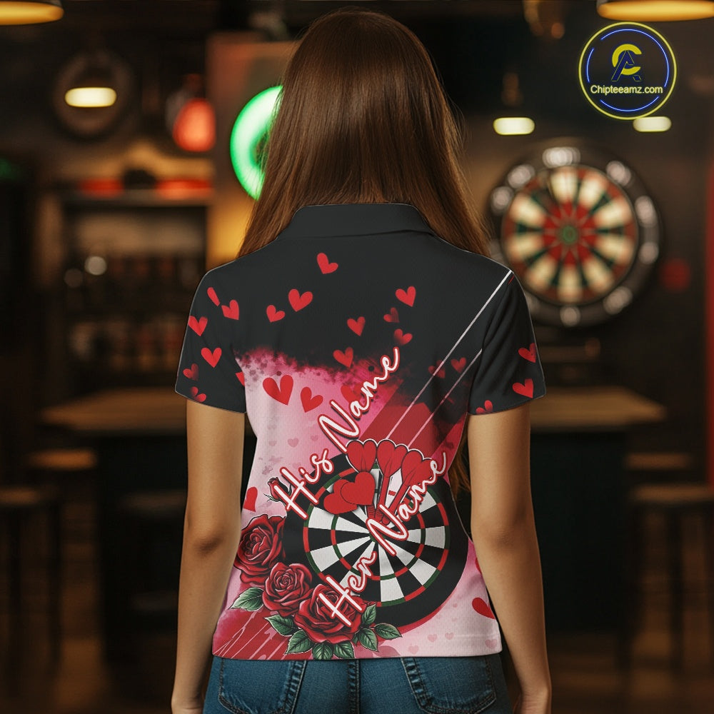 Custom Black And Red Heart Theme Valentine Dart Women Polo Shirt, Couple Dart Shirt IPHW10406