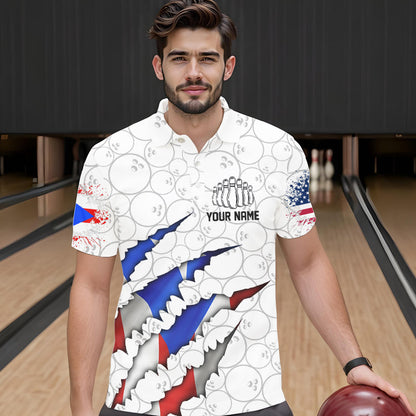 Personalized Puerto Rico Flag Bowling Polo Shirts For Men, Puerto Rico Bowling Jerseys IPHW8805