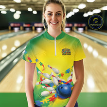 Load image into Gallery viewer, Custom Autism Awareness Bowling Women Quarter-Zip Shirt, Puzzles Ribbon Bowler Outfits IPHW11211