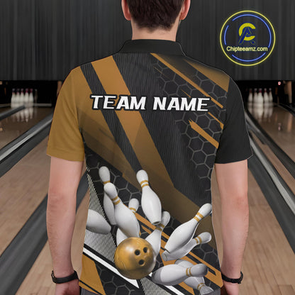 Custom Black And Yellow Bowling Team Jerseys, Striking Bowling League Polo Shirt For Men IPHW9809