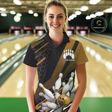 Load image into Gallery viewer, Custom Black And Yellow Bowling Team Jersey, Striking Bowling League Polo Shirt For Women IPHW9809